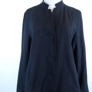 Eileen Fisher charcoal gray jacket mandarin collar pockets M